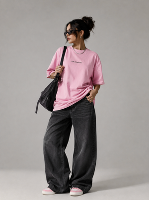 T-Shirt Rose Oversize – Broderie Noire