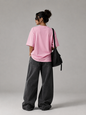 T-Shirt Rose Oversize – Broderie Noire