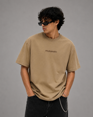 Oversized Sand Tee - Brown Embroidery