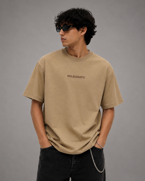 Oversized Sand Tee - Brown Embroidery
