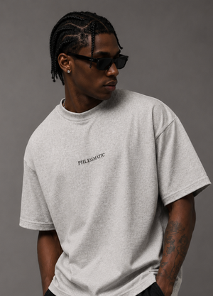 Oversized Grey Tee - Black Embroidery